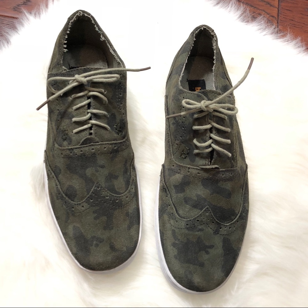 Bed Stu Camo Green Suede Oxford Style Sneakers